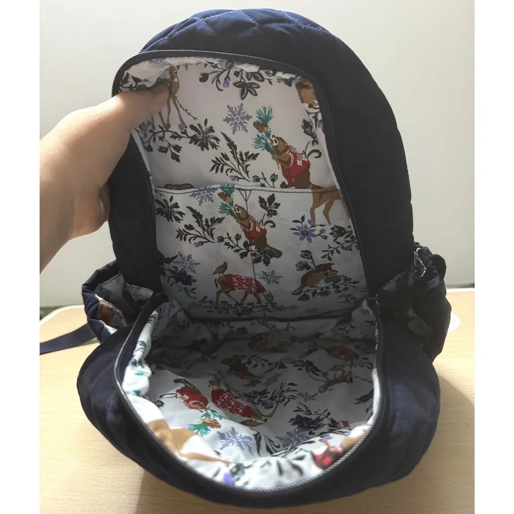Vera Bradley Compact Backpack Navy Retired Merry Mischief Snow Day Embroidered